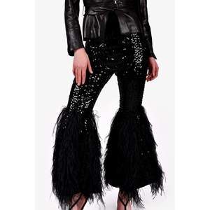 Saint Laurent Black Sequin/Ostrich Feather Flare Pants Size 36